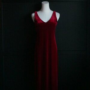 Garage | Vintage, Crimson Red Velvet, V-neck, Evening Gown